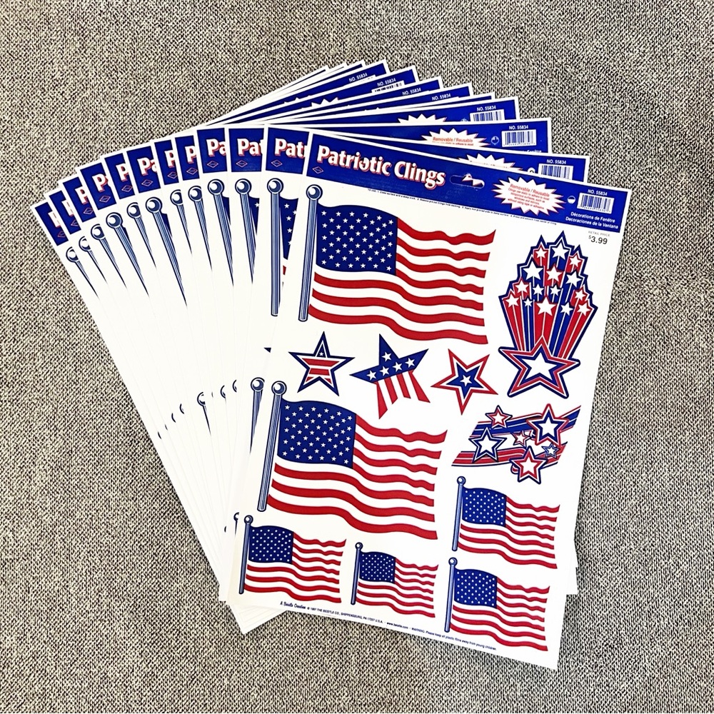 12 Patriotic 4th of July Red White Blue Window Clings 12"x17" Stars Flag Car New